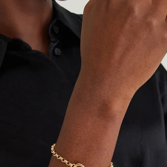 MEJURI 14K GOLD ROLO CHAIN CHARM BRACELET 6" - Picture 3 of 3